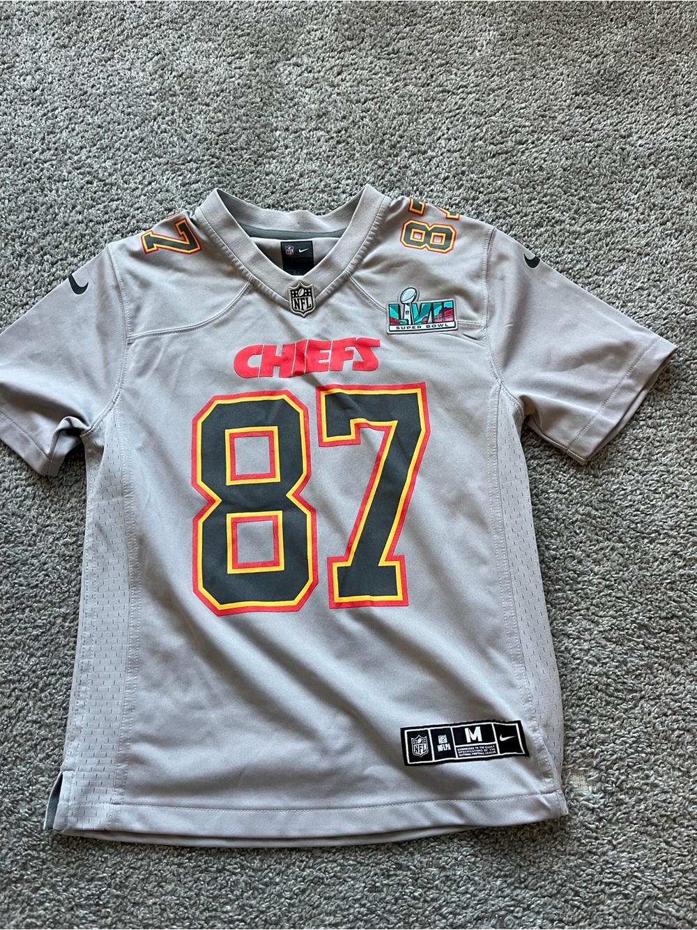 Nike Kids Gray Chiefs #87 Football Jersey with Red and Yellow Accents